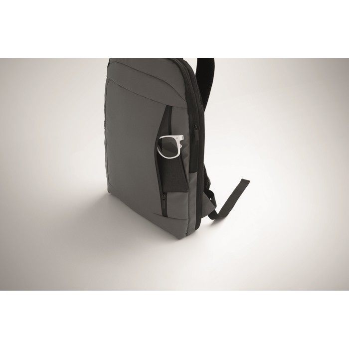 Mochila para portátil de RPET y PU con correa para equipaje 16'' color gris oscuro vista fotografía