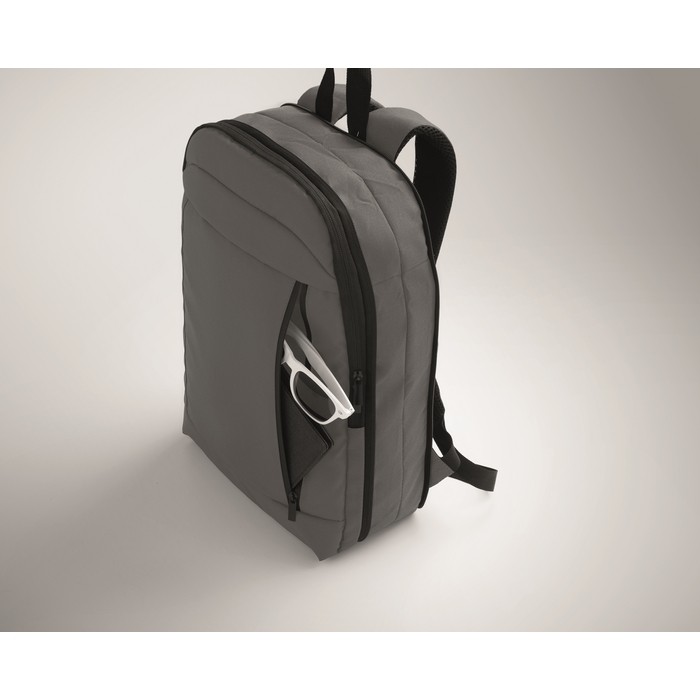 Mochila para portátil de RPET y PU con correa para equipaje 16'' color gris oscuro vista fotografía