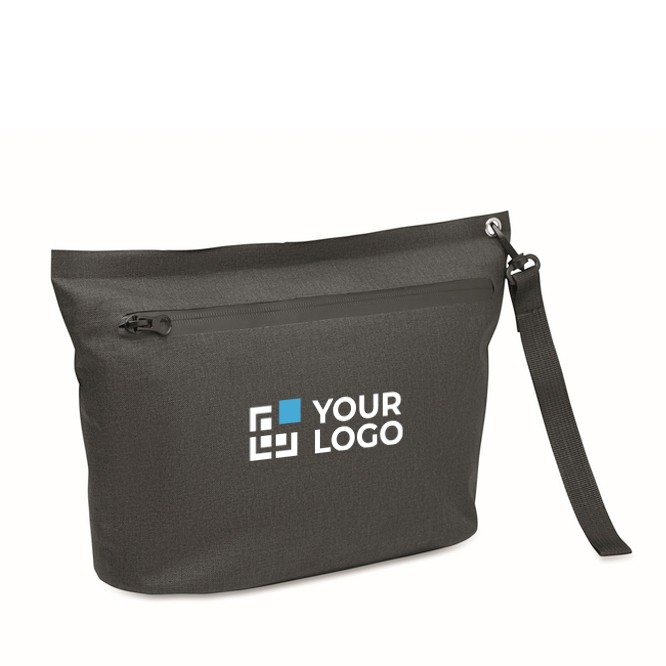 Bolsa de RPET para documentos con correa y resistente al agua color negro vista de impresión Bolsa de RPET para documentos con correa y resistente al agua color negro vista de impresión