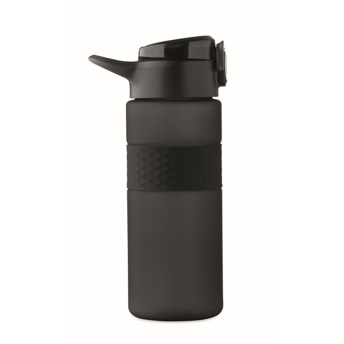 Botella de RPET con tapa abatible y pajita incluida 500ml color negro Botella de RPET con tapa abatible y pajita incluida 500ml color negro