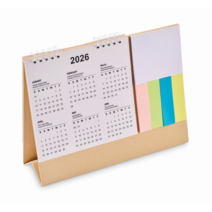 Calendario de sobremesa con notas adhesivas y bloc de notas color beige Calendario de sobremesa con notas adhesivas y bloc de notas color beige