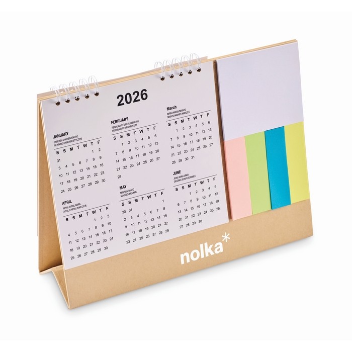 Calendario de sobremesa con notas adhesivas y bloc de notas color beige segunda vista principal Calendario de sobremesa con notas adhesivas y bloc de notas color beige segunda vista principal