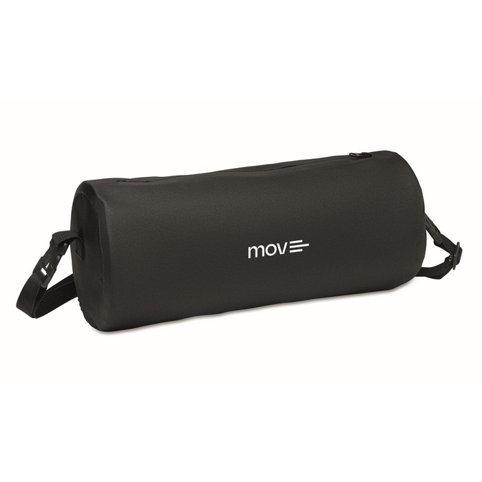 Bolsa de deporte en forma cilíndrica de RPET con tirantes desmontables color negro vista principal Bolsa de deporte en forma cilíndrica de RPET con tirantes desmontables color negro vista principal