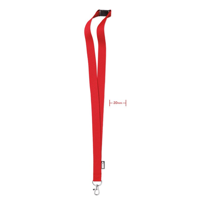 Lanyard de RPET con mosquetón metálico y cierre de seguridad 20mm color rojo