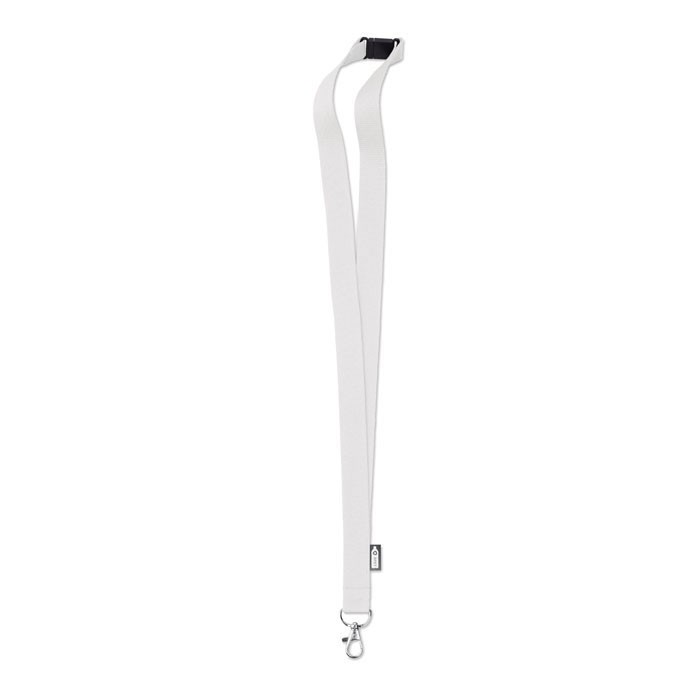 Lanyard de RPET con mosquetón metálico y cierre de seguridad 20mm color blanco