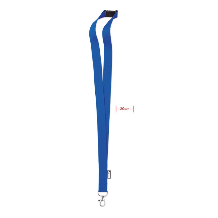 Lanyard de RPET con mosquetón metálico y cierre de seguridad 20mm color azul real
