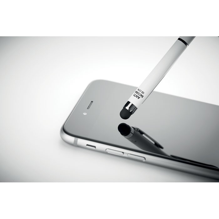 Bolígrafo de aluminio con tratamiento antibacteriano tinta azul color blanco Bolígrafo de aluminio con tratamiento antibacteriano tinta azul color blanco