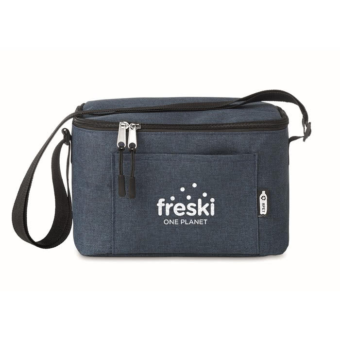 Bolsa nevera de RPET para personalizar color azul tercera vista con logo