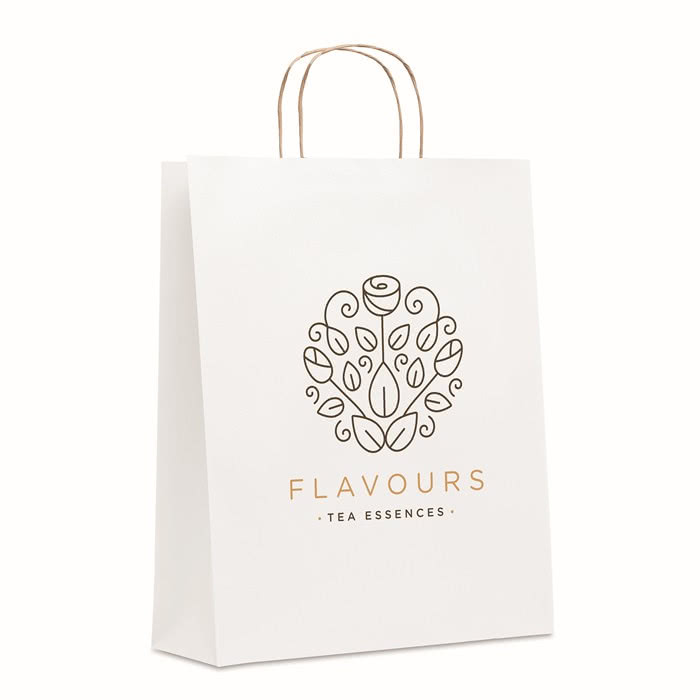 Bolsas de papel personalizadas grandes color blanco con logo