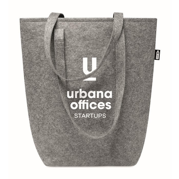 Bolsa para la compra de fieltro RPET color gris segunda vista con logo