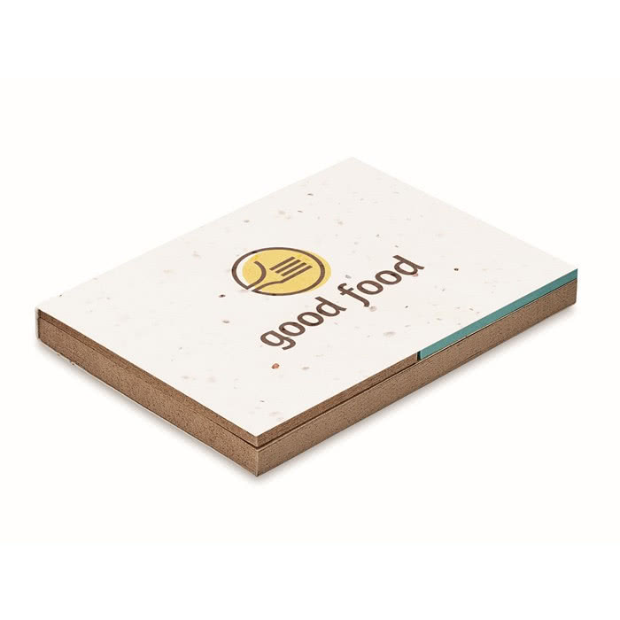 Bloc de notas promocional semilla flores color blanco con logo Bloc de notas promocional semilla flores color blanco con logo