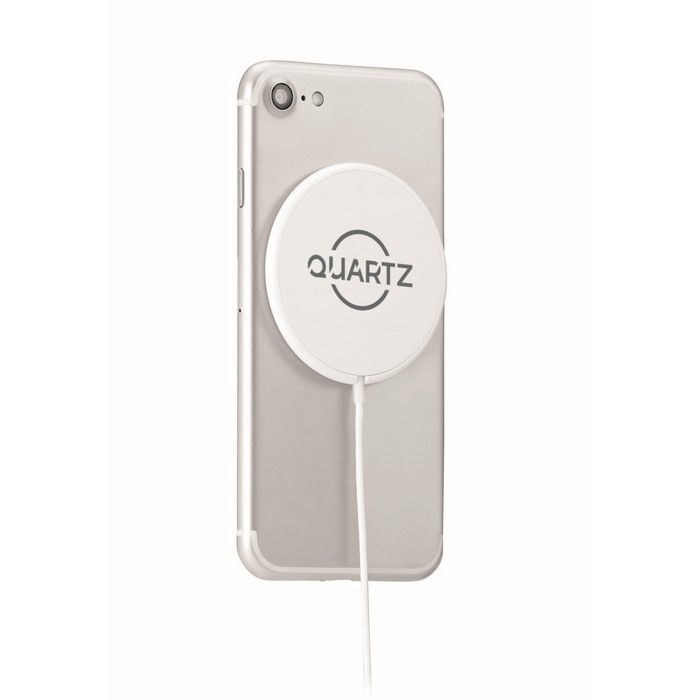 Cargador inalámbrico magnético de color blanco vista principal Cargador inalámbrico magnético de color blanco vista principal