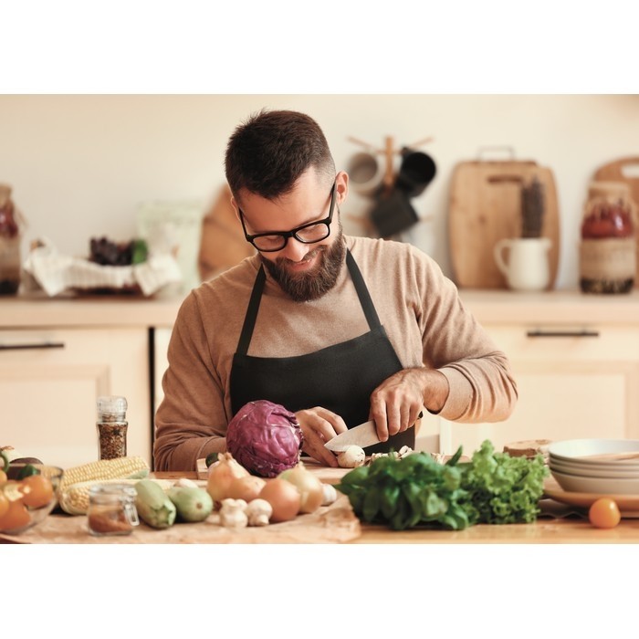 Mandiles serigrafiados 200 g/m2 de color negro cuarta vista Mandiles serigrafiados 200 g/m2 de color negro cuarta vista