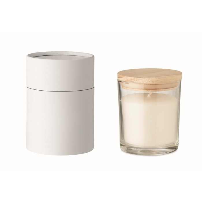 Velas aroma vainilla con tapa de madera de color transparente Velas aroma vainilla con tapa de madera de color transparente