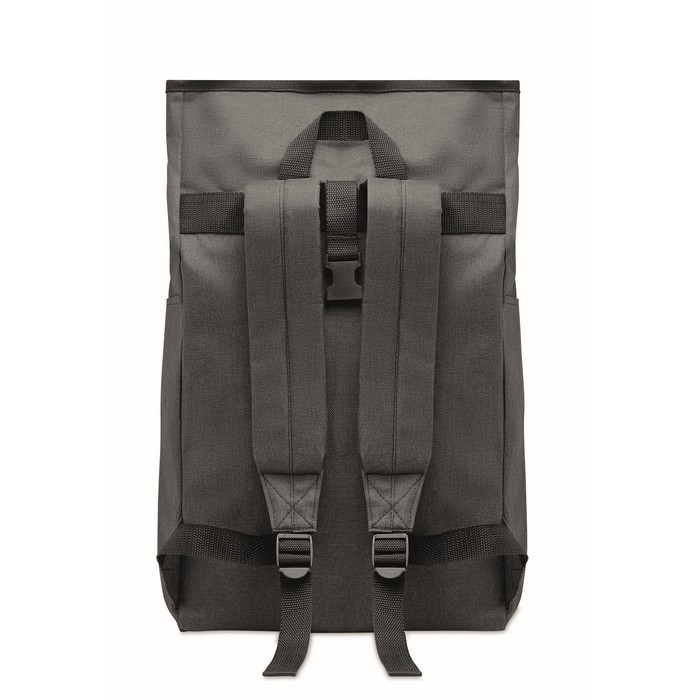 Mochila de poliéster con cierre roll top color negro quinta vista Mochila de poliéster con cierre roll top color negro quinta vista