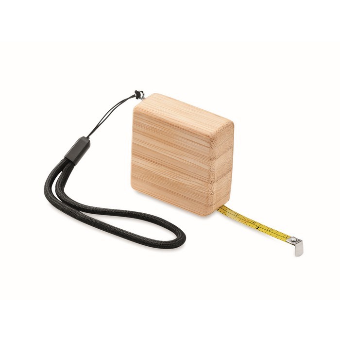 Flexómetro cuadrado de bambú color madera Flexómetro cuadrado de bambú color madera