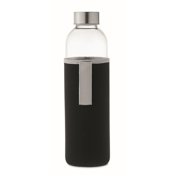 Botella con funda de neopreno color negro tercera vista Botella con funda de neopreno color negro tercera vista