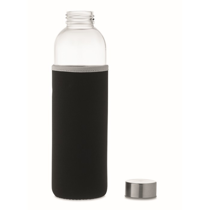 Botella con funda de neopreno color negro cuarta vista Botella con funda de neopreno color negro cuarta vista