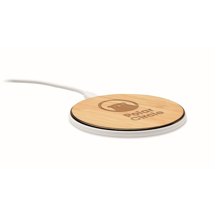 Cargador de bambú con base de ABS color madera vista principal Cargador de bambú con base de ABS color madera vista principal