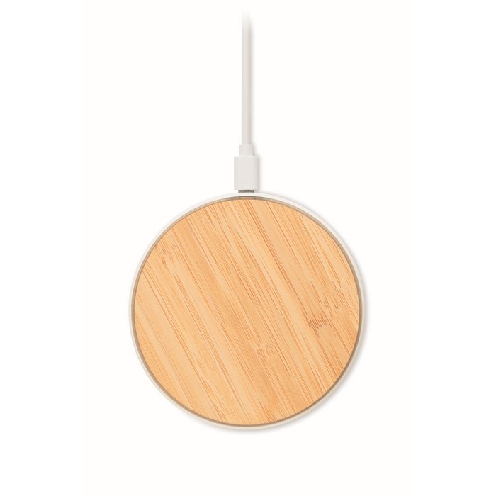 Cargador de bambú con base de ABS color madera tercera vista Cargador de bambú con base de ABS color madera tercera vista