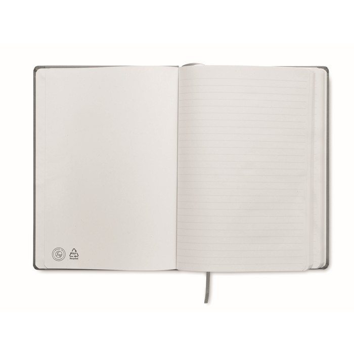Libreta A5 con papel reciclado a rayas color gris tercera vista