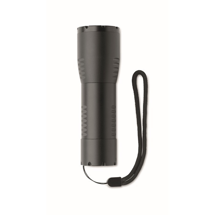 Pequeña linterna LED con correa color negro cuarta vista Pequeña linterna LED con correa color negro cuarta vista