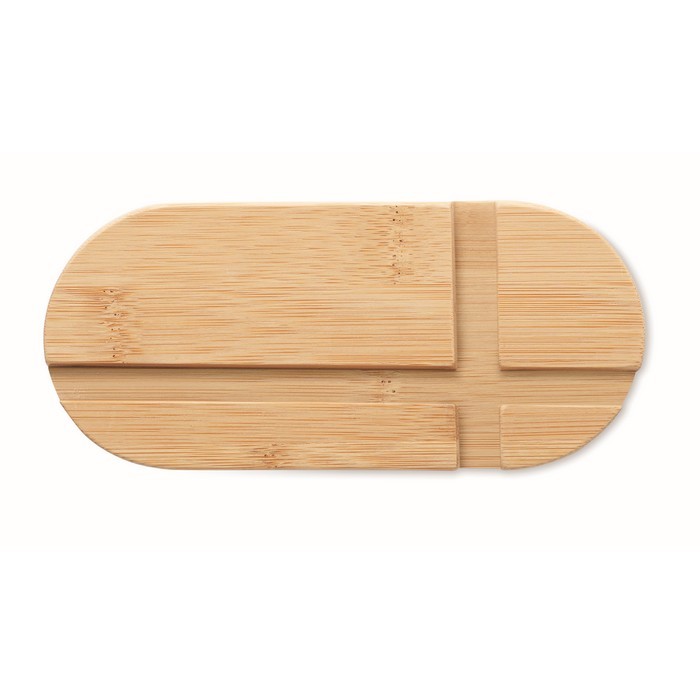 Soporte de bambú para tablet o móvil color madera quinta vista Soporte de bambú para tablet o móvil color madera quinta vista