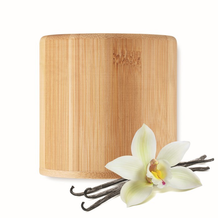 Vela de cera vegetal con aroma vainilla color madera cuarta vista