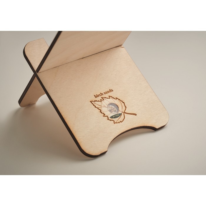 Soporte para móvil de madera de 2 piezas color madera vista detalle 4