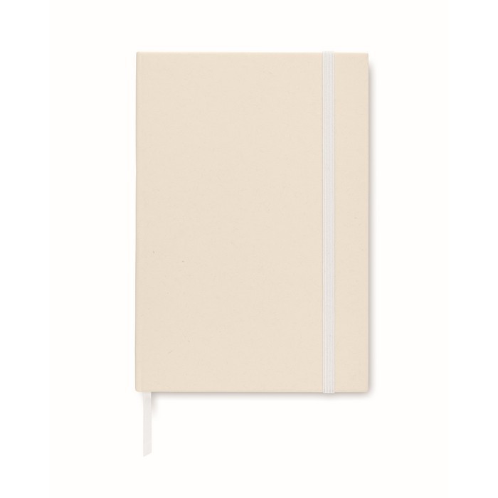 Libretas recicladas de tapa dura con elástico color blanco primera vista Libretas recicladas de tapa dura con elástico color blanco primera vista
