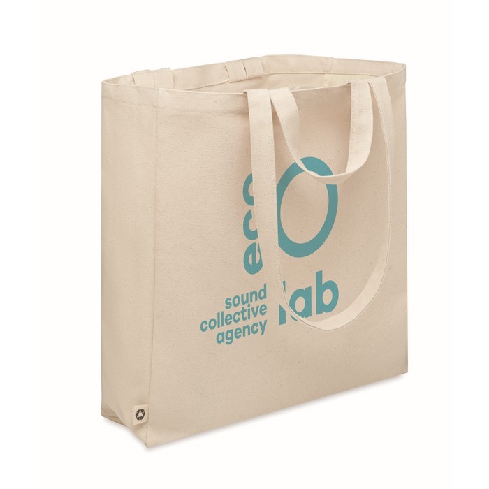 Bolsa reciclada con bolsillo 380 g/m2 color beige vista principal Bolsa reciclada con bolsillo 380 g/m2 color beige vista principal