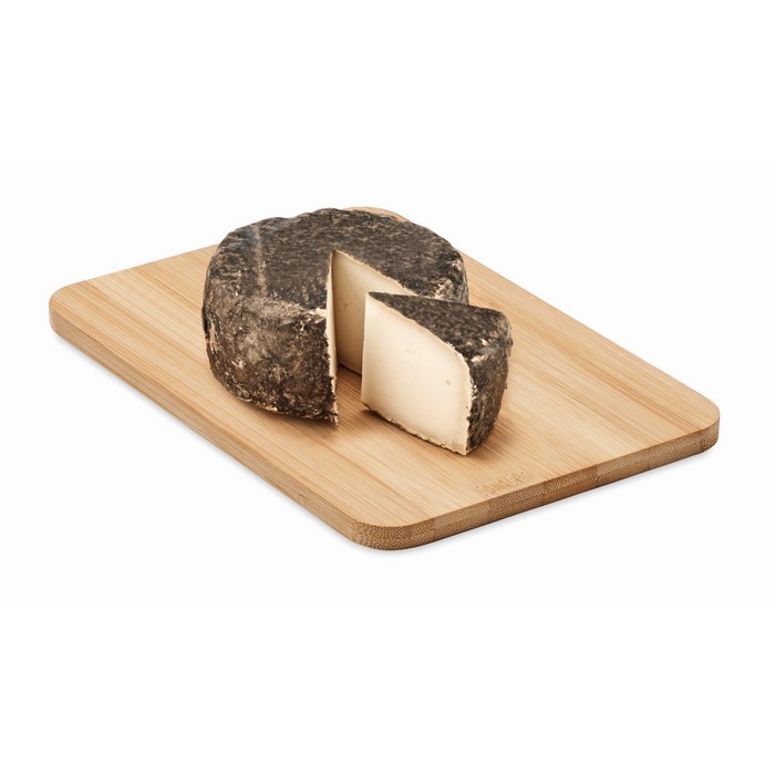 Tabla de cortar pequeña con orificio color madera primera vista