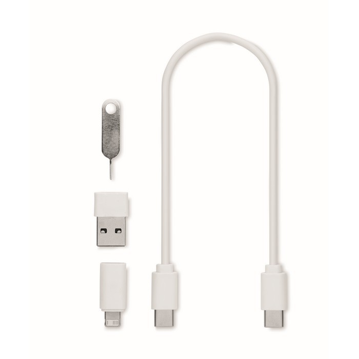 Set de cables con varias conexiones en caja con soporte para teléfono color blanco tercera vista Set de cables con varias conexiones en caja con soporte para teléfono color blanco tercera vista