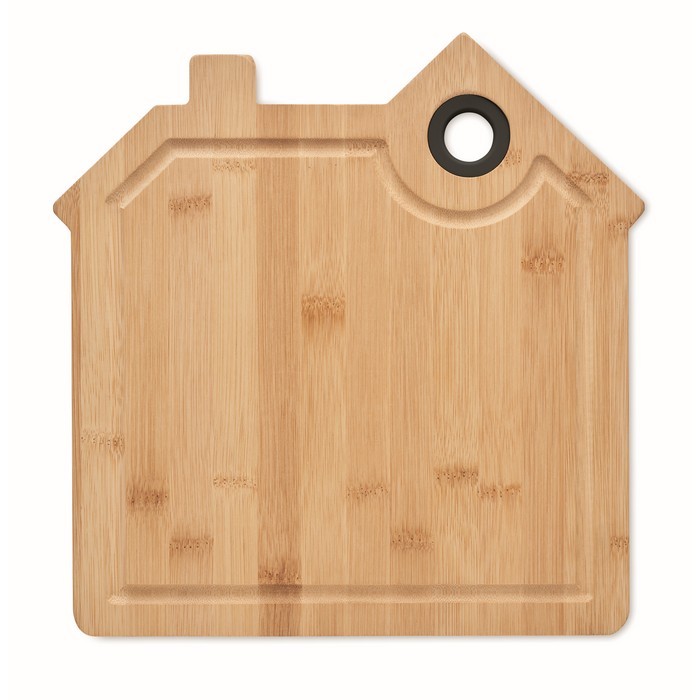 Tabla de cortar de madera en forma de casa color madera segunda vista Tabla de cortar de madera en forma de casa color madera segunda vista