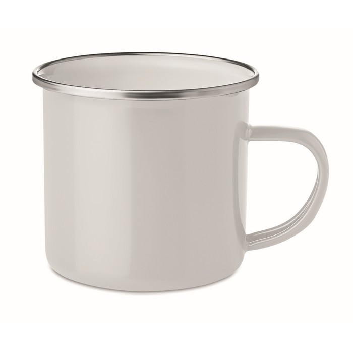 Taza vintage metálica esmaltada color blanco Taza vintage metálica esmaltada color blanco