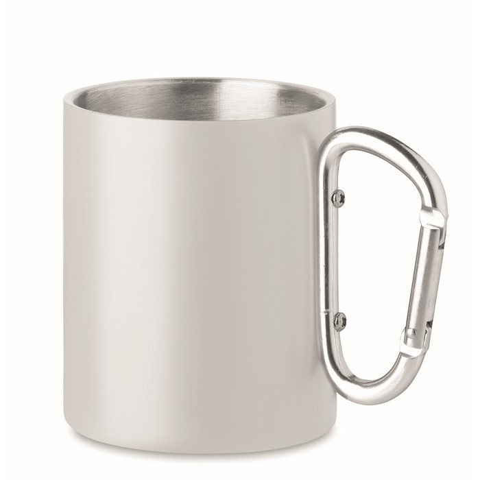 Taza de metal y asa de mosquetón color blanco Taza de metal y asa de mosquetón color blanco