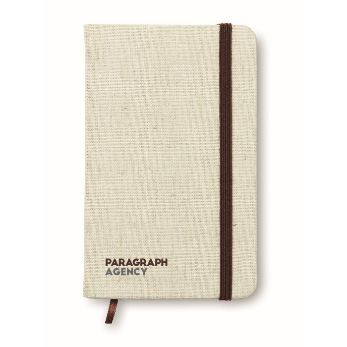 Libreta A6 con banda elástica y marcapáginas color beige vista principal