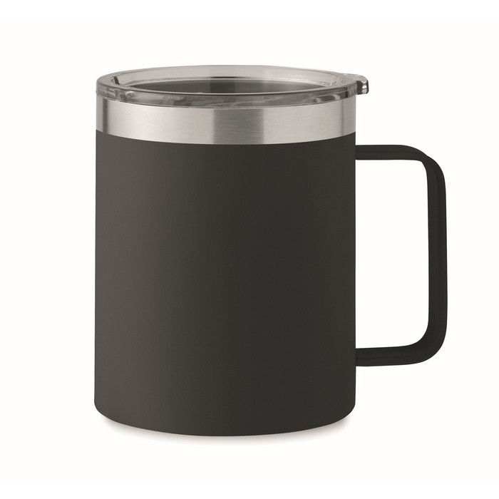 Vaso antifugas de acero inoxidable reciclado con tapa 300ml color negro Vaso antifugas de acero inoxidable reciclado con tapa 300ml color negro