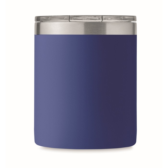 Vaso antifugas de acero inoxidable reciclado con tapa 300ml color azul sexta vista Vaso antifugas de acero inoxidable reciclado con tapa 300ml color azul sexta vista