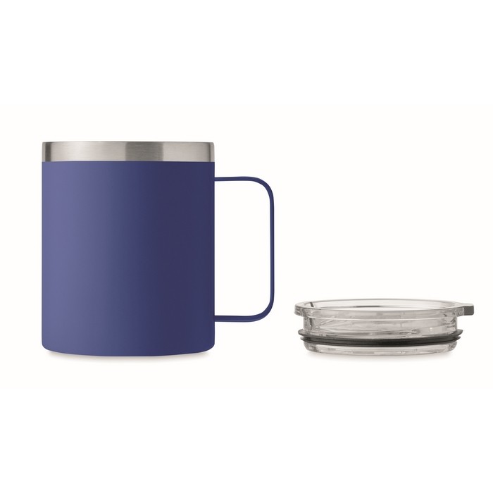 Vaso antifugas de acero inoxidable reciclado con tapa 300ml color azul septima vista Vaso antifugas de acero inoxidable reciclado con tapa 300ml color azul septima vista