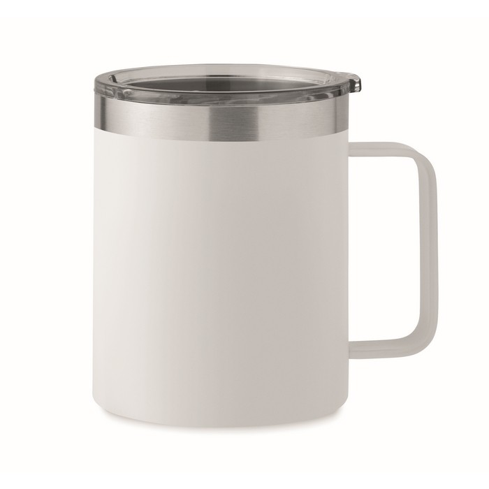 Vaso antifugas de acero inoxidable reciclado con tapa 300ml color blanco Vaso antifugas de acero inoxidable reciclado con tapa 300ml color blanco