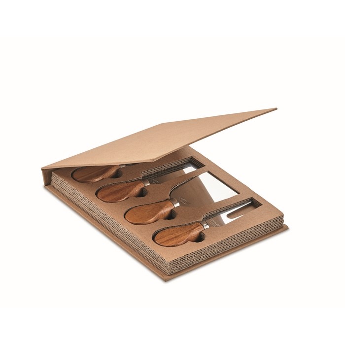 Set de 4 cuchillos para queso con mangos de madera de caucho color madera sexta vista Set de 4 cuchillos para queso con mangos de madera de caucho color madera sexta vista