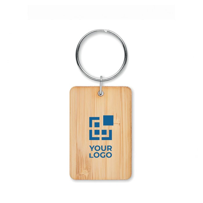 Llavero de bambú con forma rectangular barato vista principal