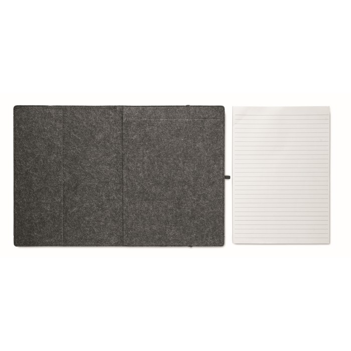 Portadocumentos en fieltro RPET con bloc y portabolígrafo A4 color gris oscuro sexta vista