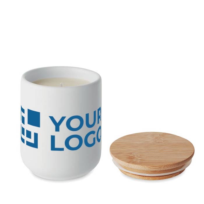 Vela de cera vegetal con fragancia de lino y tapa de bambú vista principal Vela de cera vegetal con fragancia de lino y tapa de bambú vista principal