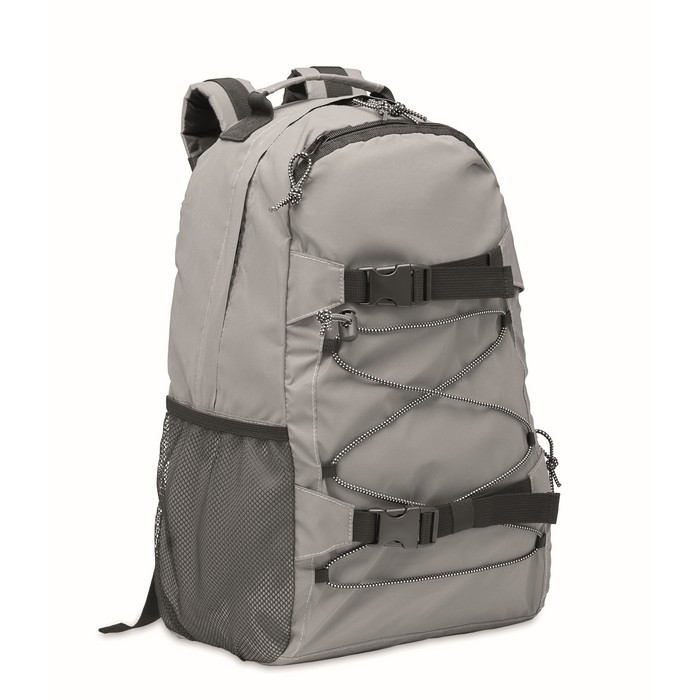 Mochila acolchada de poliéster reflectante para portátil 15'' color plateado mate Mochila acolchada de poliéster reflectante para portátil 15'' color plateado mate