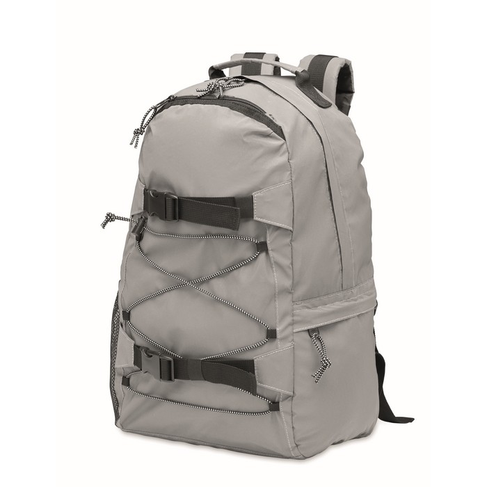 Mochila acolchada de poliéster reflectante para portátil 15'' color plateado mate segunda vista Mochila acolchada de poliéster reflectante para portátil 15'' color plateado mate segunda vista