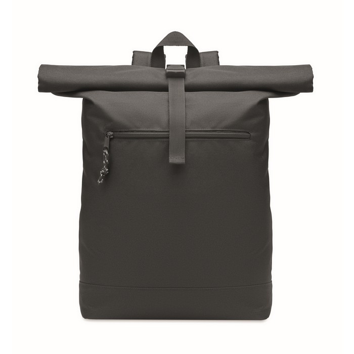 Mochila con cierre roll top y respaldo acolchado de poliéster RPET color negro sexta vista