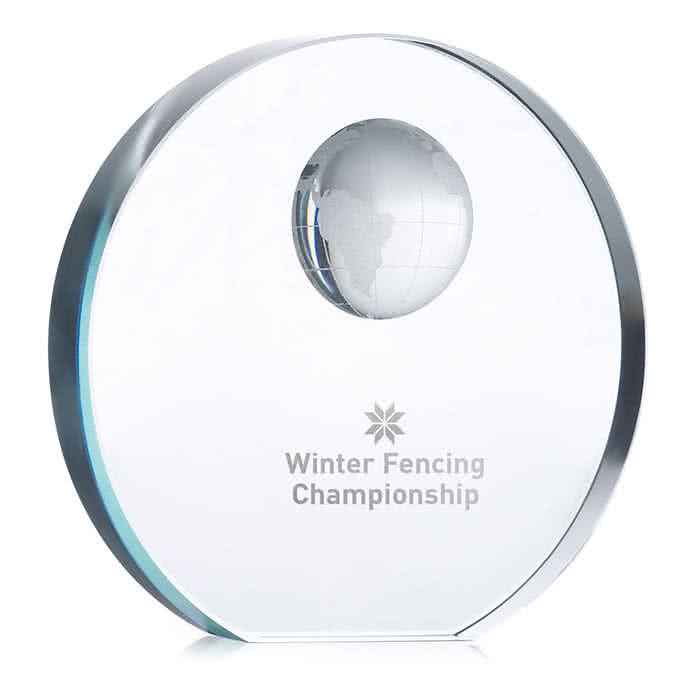 Trofeo publicitario con esfera cristal color Transparente impreso