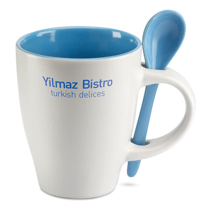 Tazas personalizadas baratas con cuchara color azul Tazas personalizadas baratas con cuchara color azul